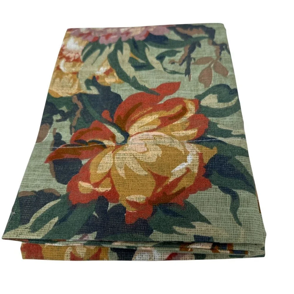Vintage Pillowcase Fortunoff Green Floral Dan River Standard Size Cotton Blend